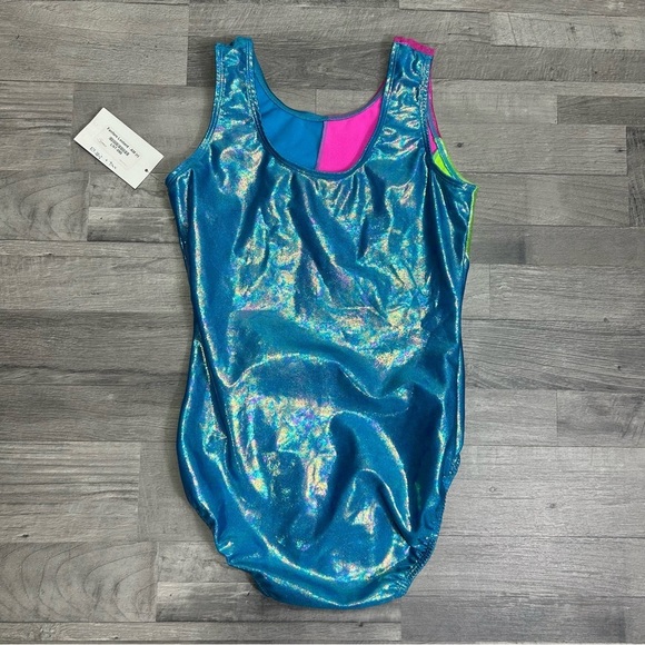 Look-It Activewear Teal Pink Green Sparkle Leotard - Picture 6 of 6